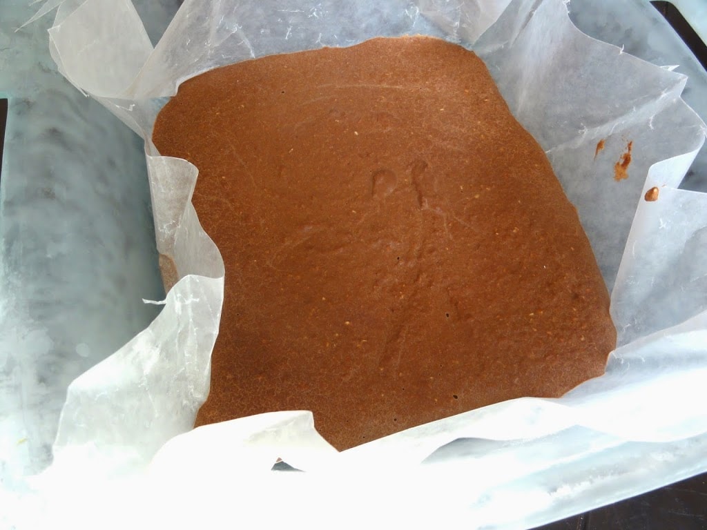 almond pulp freezer fudge in baking sheet