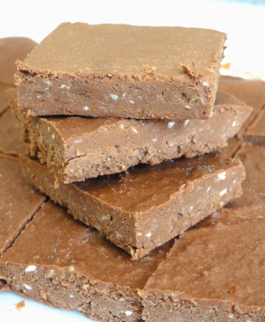 3 pieces of Almond Pulp Freezer Fudge stacked