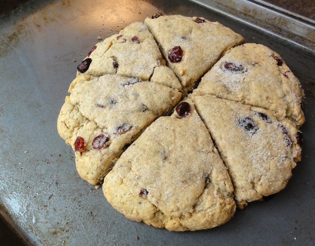 Coconut Cranberry Scones on a baking pan