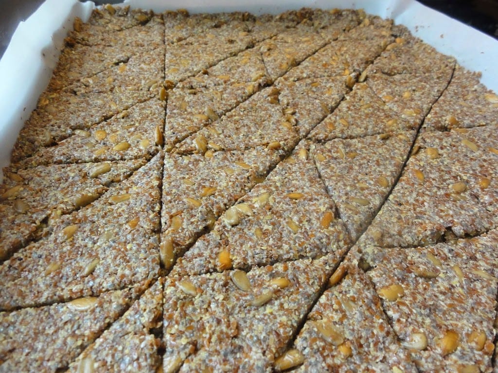 portioned Multi Seed Crackers batter on baking sheet
