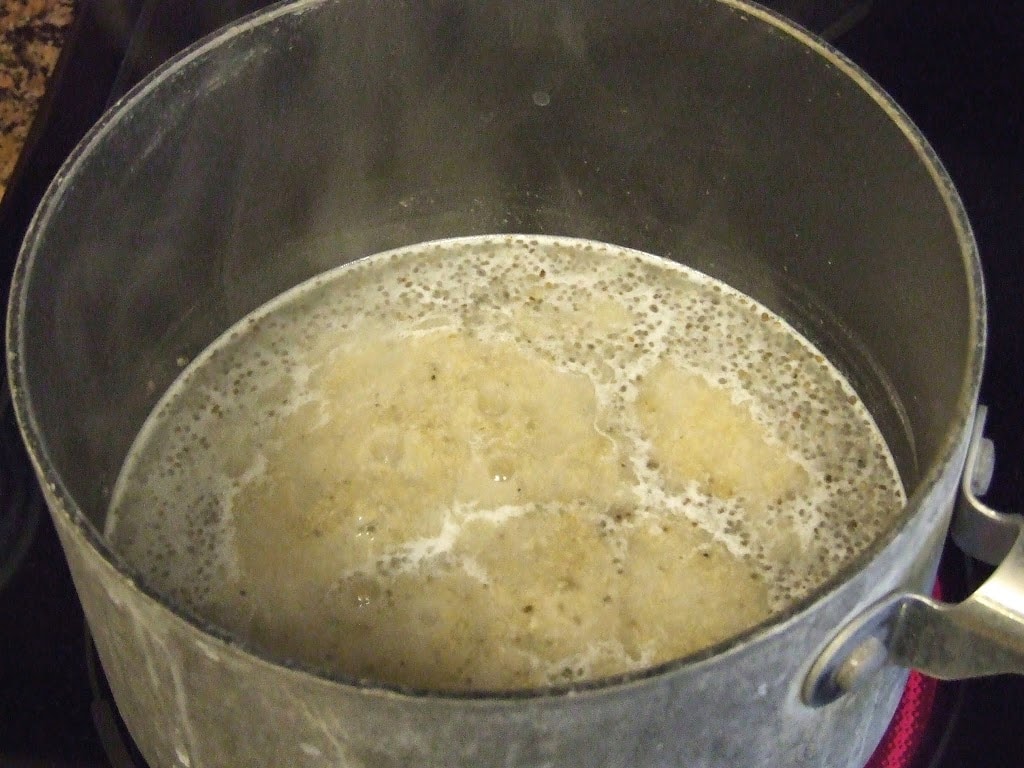 boiling oat bran mixture in a sauce pan