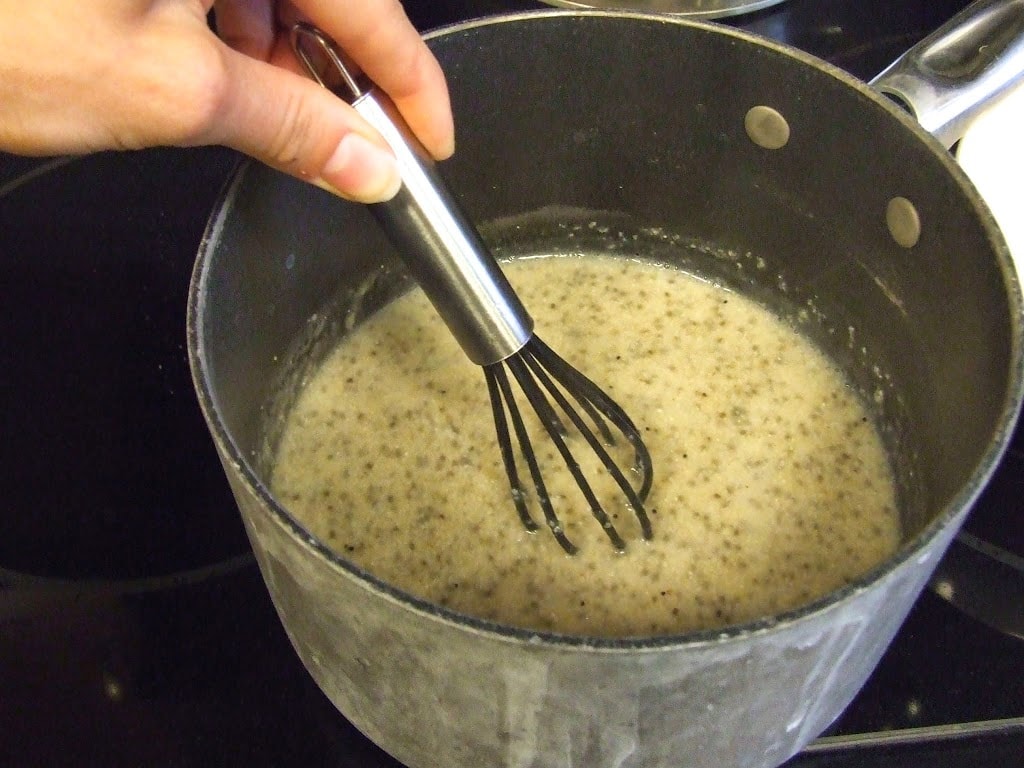 stirred oat bran in a sauce pan