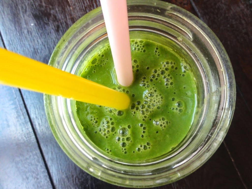 Tropical Green Smoothie in 90 degree shot