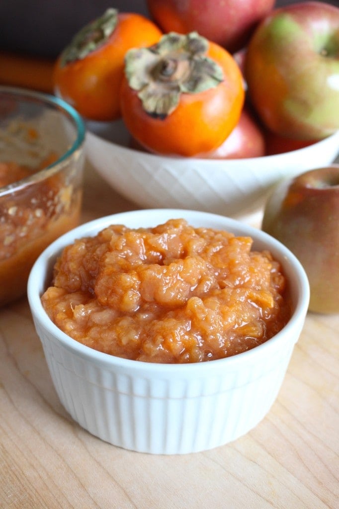 Crockpot Persimmon Applesauce served in a ramekin