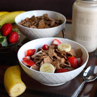 Homemade Bran Flakes Cereal in a bowl with fruit
