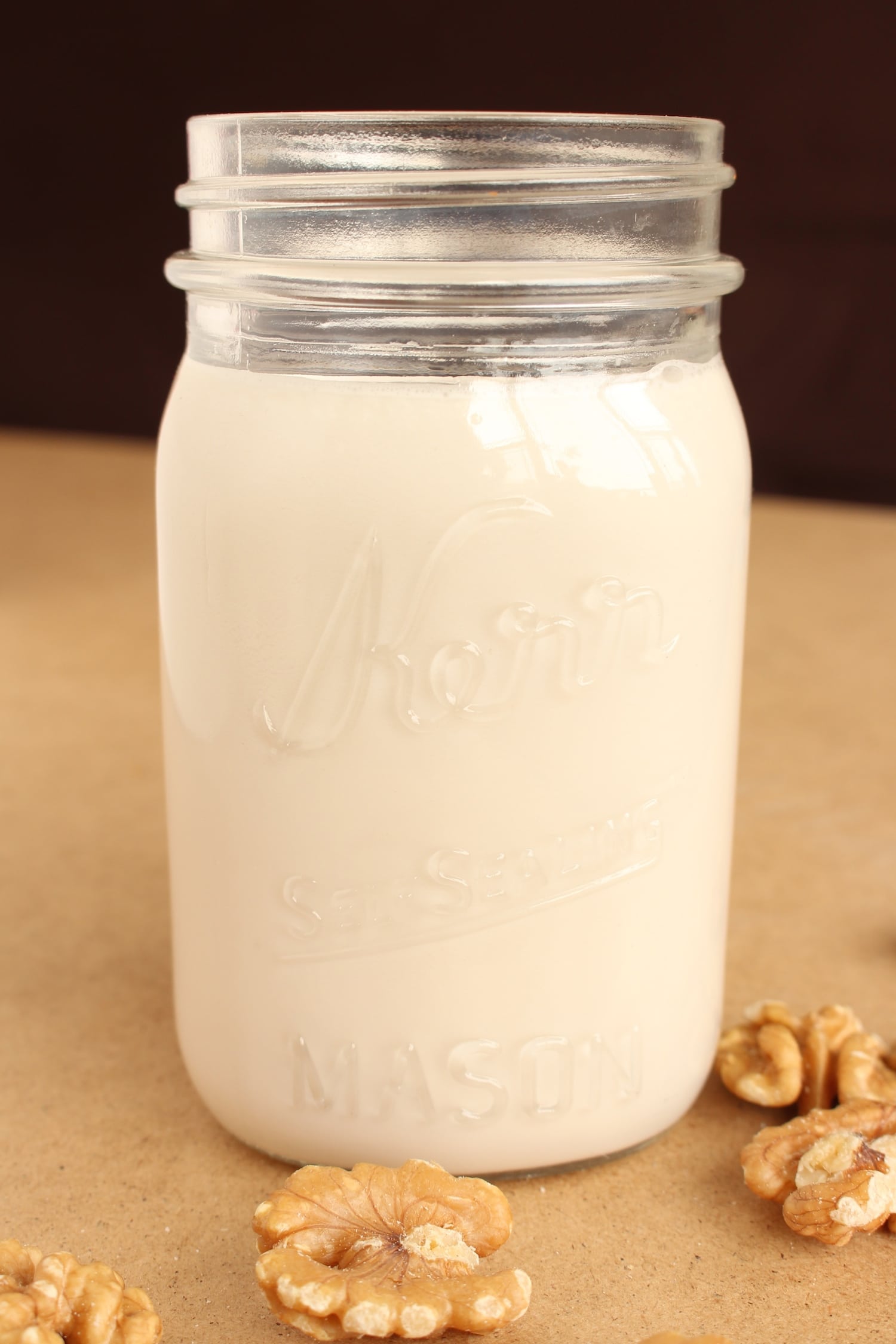 Homemade Walnut Milk in a mason jar