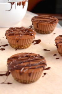 Mini Vegan Chocolate Cheesecakes drizzled with chocolate