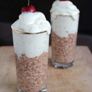 Chocolate Overnight Oats with Banana Ice Cream on the table