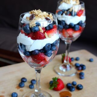 Two Simple Vegan Berries and Cream Parfaits in glasses