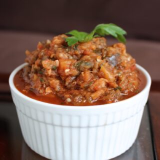 Traditional Moroccan Eggplant Salad in a bowl