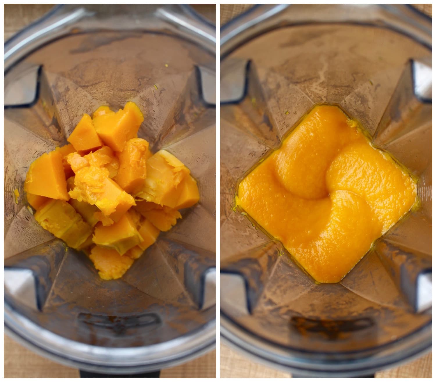 using a blender to puree steamed pumpkin