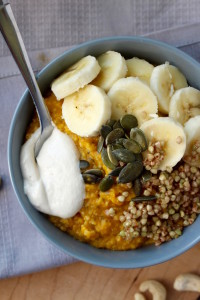 Pumpkin Oatmeal with Caramalized Buckinis and Cashew Cream 1