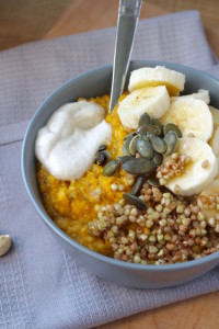 Pumpkin Oatmeal with Caramalized Buckinis and Cashew Cream 2