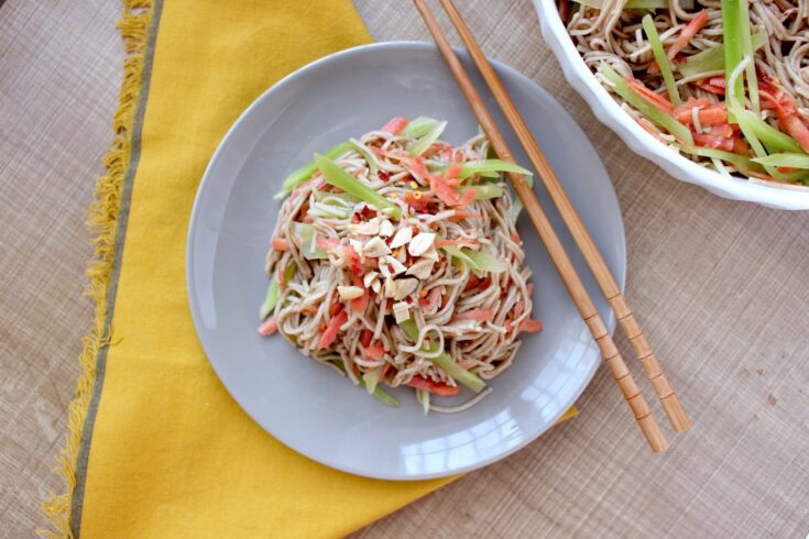 Cold Asian Noodle Salad with chopsticks