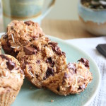 Toasted Coconut Chocolate Chunk Vegan Muffins on a plate