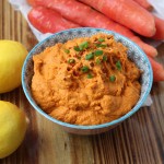 Beanless Carrot Hummus in a bowl