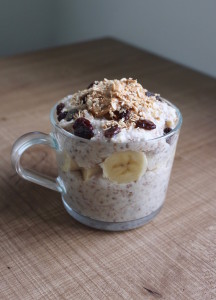 Oatmeal with peanut butter out of a mug