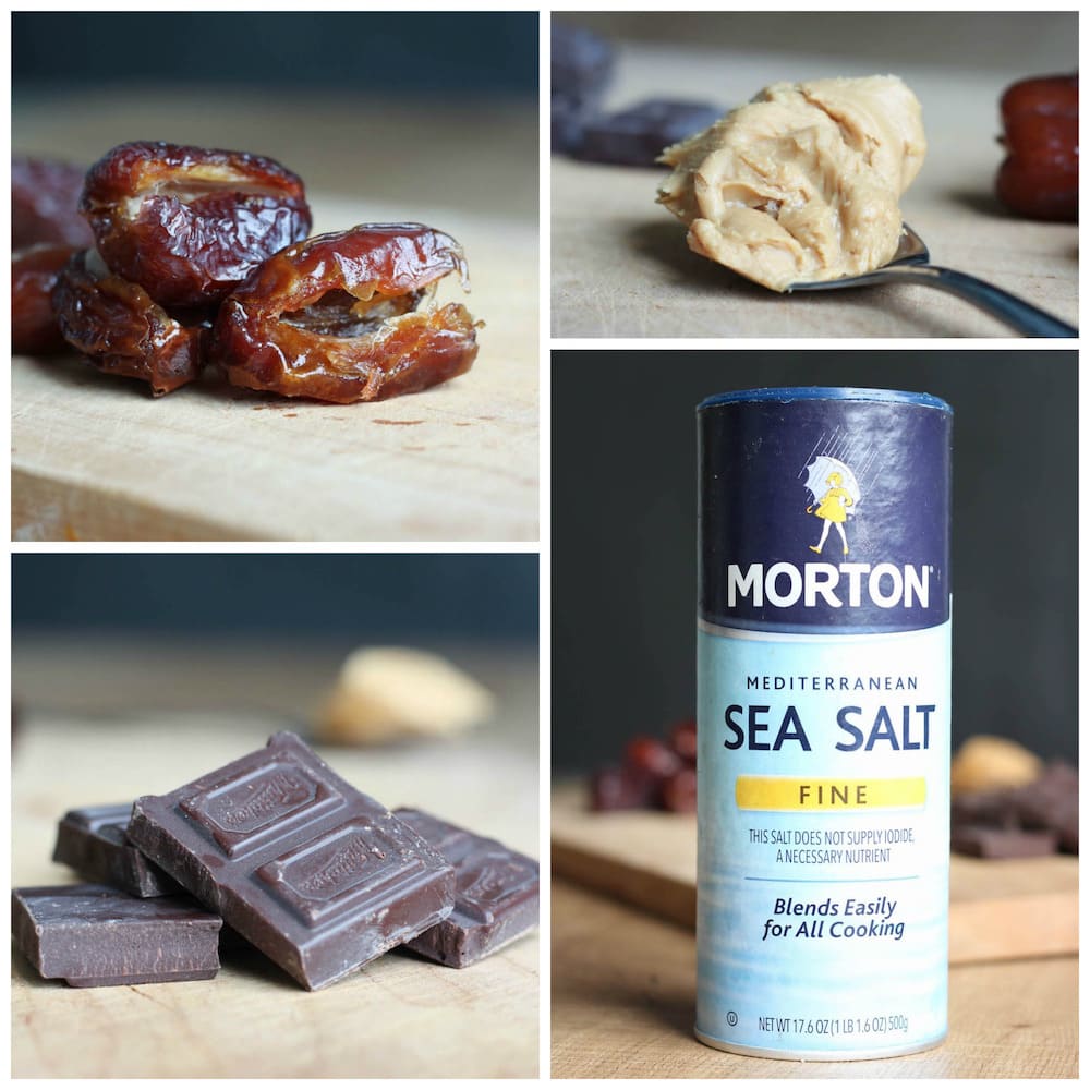 ingredients for Salted Chocolate Covered Peanut Butter Stuffed Dates