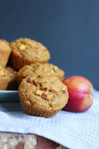 vegan pumpkin nectarine oatmeal muffins