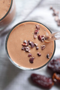 Chocolate Black Bean Smoothie topped with cacao nibs