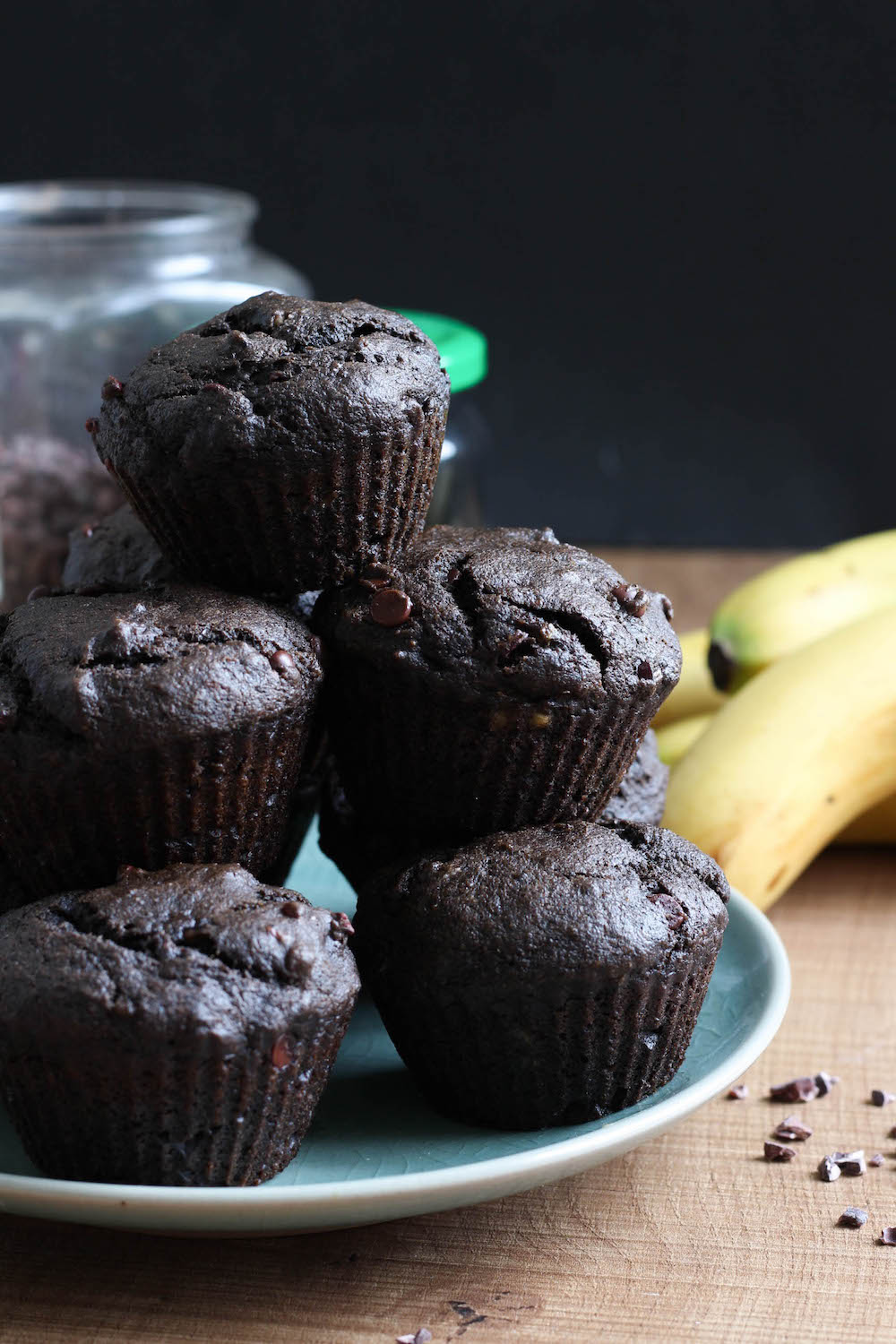 The BEST Double Chocolate Black Tahini Banana Muffins! These muffins are my newest obsession! Made with rich black tahini and gooey sweet chocolate, these Double Chocolate Black Tahini Banana Muffins are a healthy and delicious way to satisfy your sweet tooth!