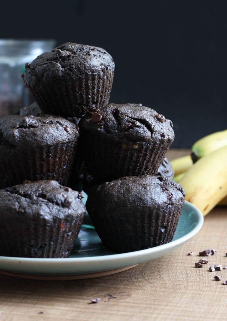 Double Chocolate Black Tahini Banana Muffins The Conscientious Eater