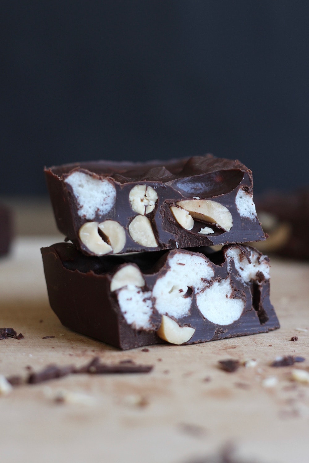 Vegan Rocky Road Bars with peanuts and marshmallows