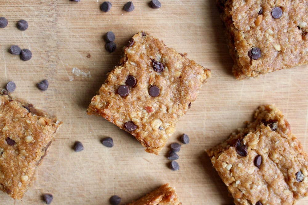 bars of Gluten Free Peanut Butter Chocolate Chip Oatmeal