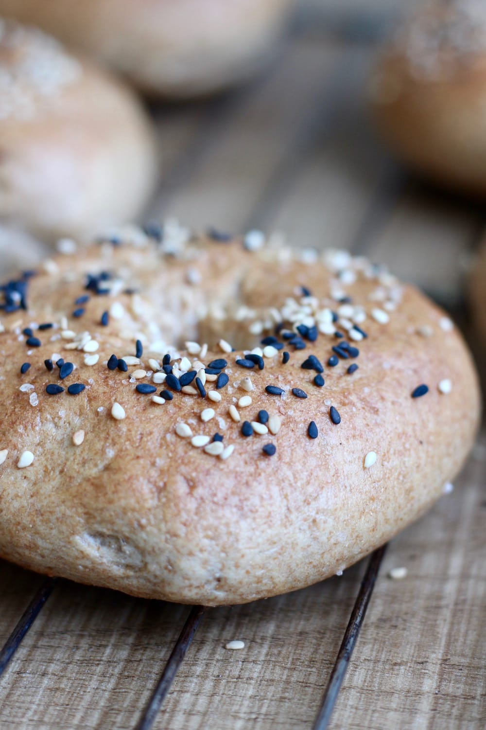 Vegan Sesame Whole Wheat Bagels