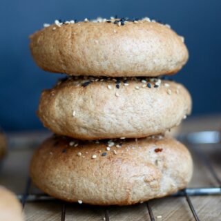 Easy Vegan Sesame Whole Wheat Bagel stacked