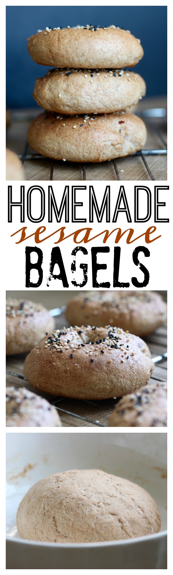 These Vegan Sesame Whole Wheat Bagels are made with partly whole wheat flour and sprinkled with sesame seeds and sea salt. Toast and top with your favorite spread!