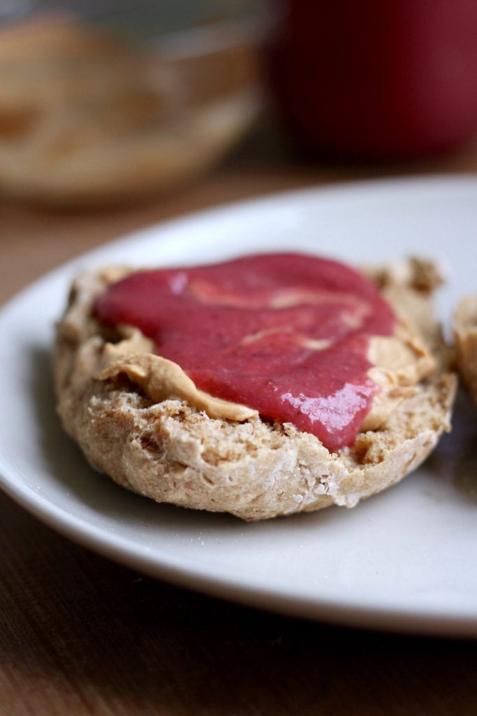 Irish soda bread smeared with peanut butter and jelly