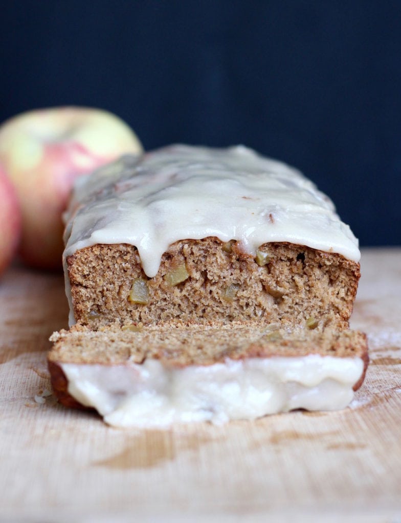 vegan apple cake with maple glaze