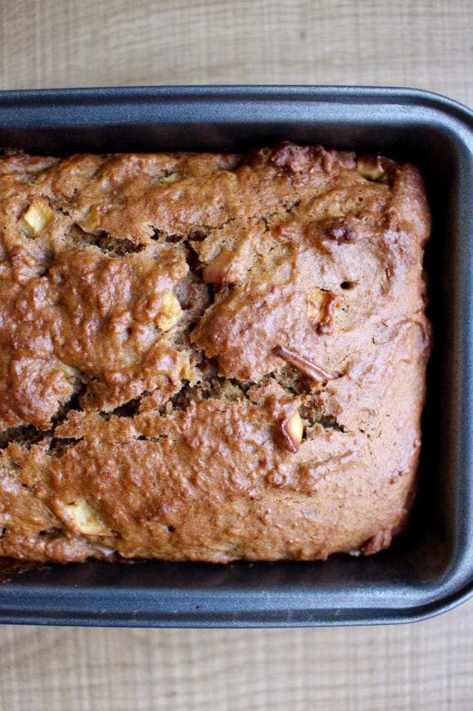 perfectly baked apple cake in a pan