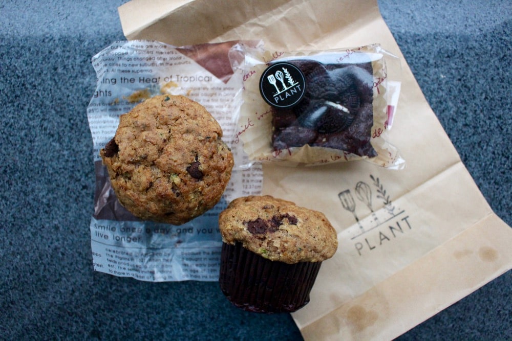 muffins and cookie from plant cafe on a table