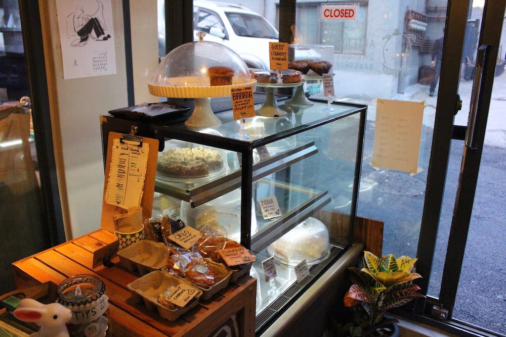display of baked goodies at Plant Cafe