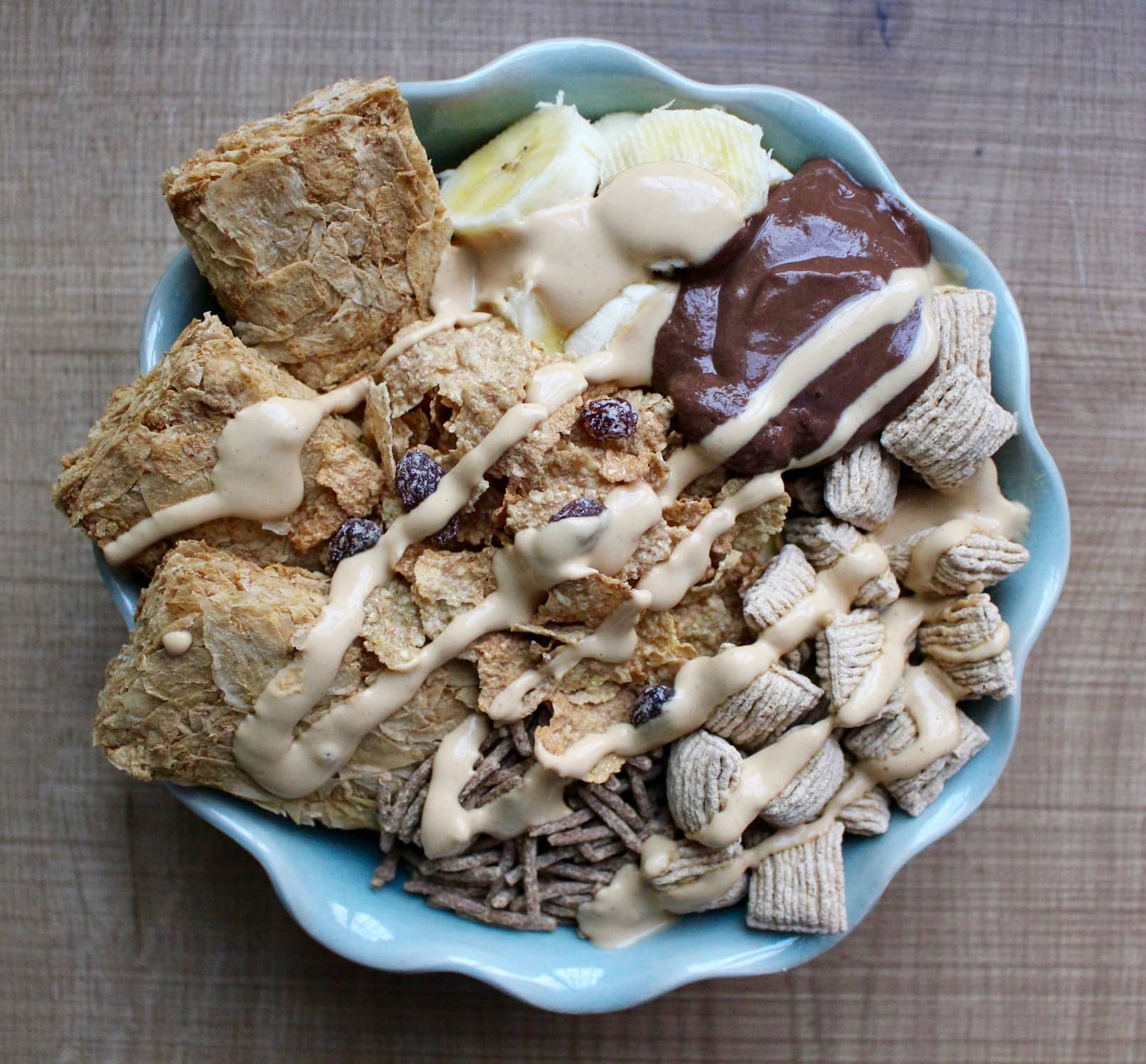 date sweetened chocolate sauce on top of cereal