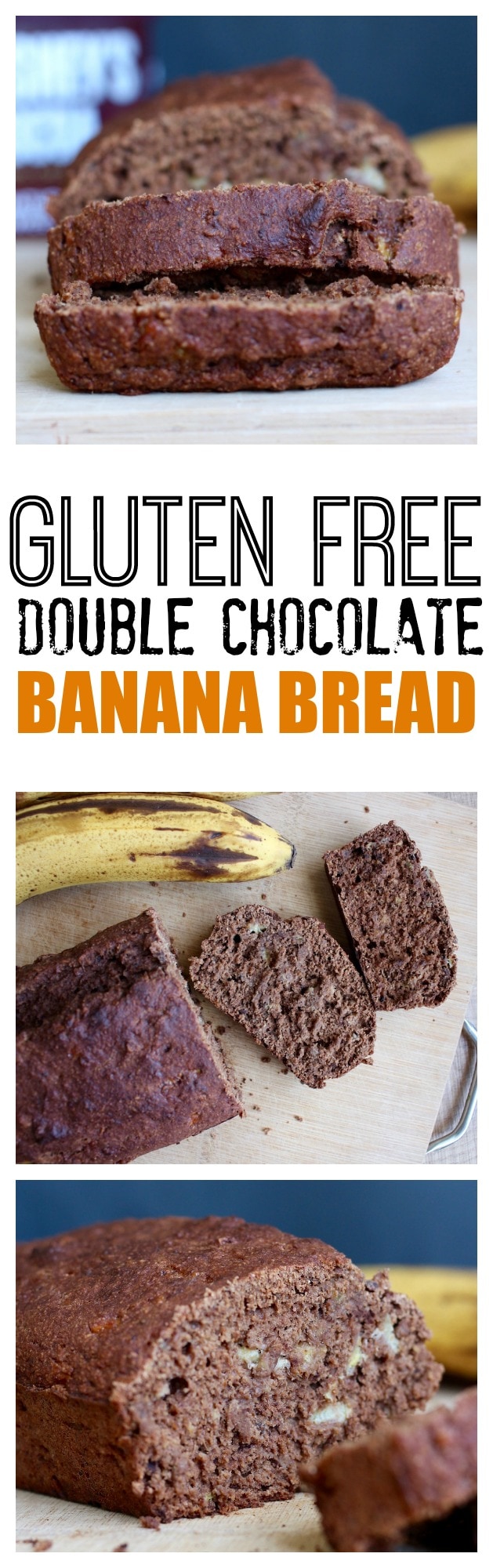 Sweetened with extra ripe bananas and speckled with chocolate chips, this Gluten Free Double Chocolate Banana Bread is perfect for a snack or quick breakfast on the go.