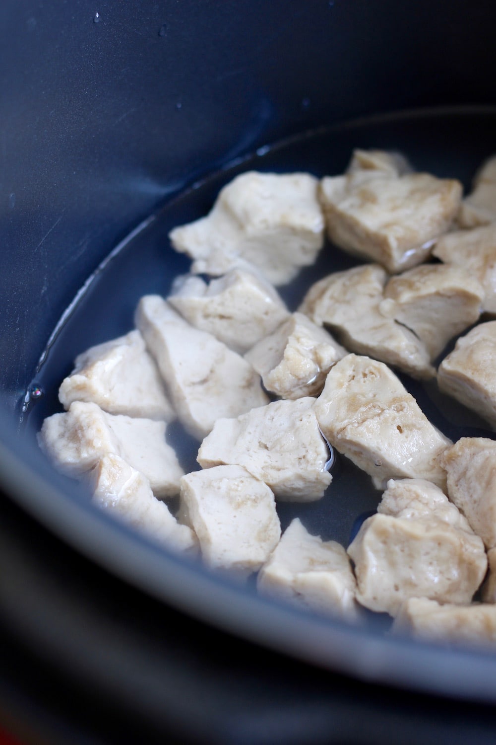 seitan chunks in a pan