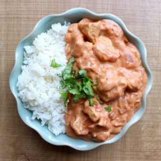 Vegan Seitan Tikka Masala in a bowl