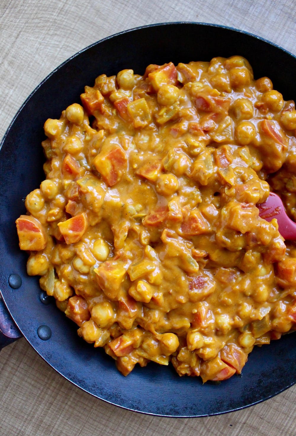Pumpkin Coconut chickpea curry in a pan