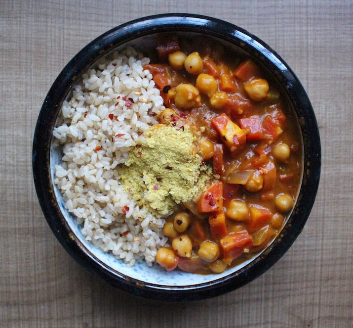 Pumpkin Coconut chickpea curry paired with rice
