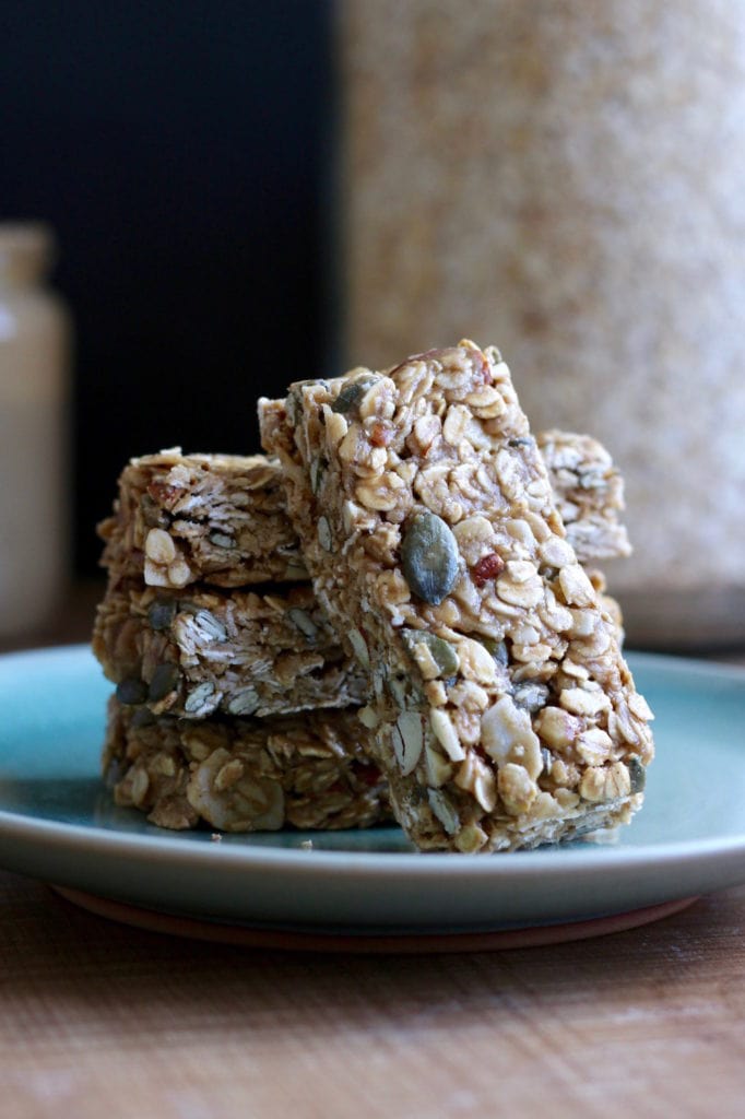 Tahini Oatmeal Granola Bars on a plate