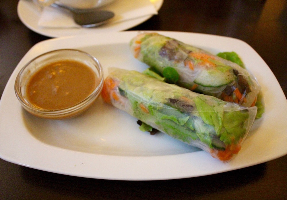 Thai spring rolls with peanut dipping sauce