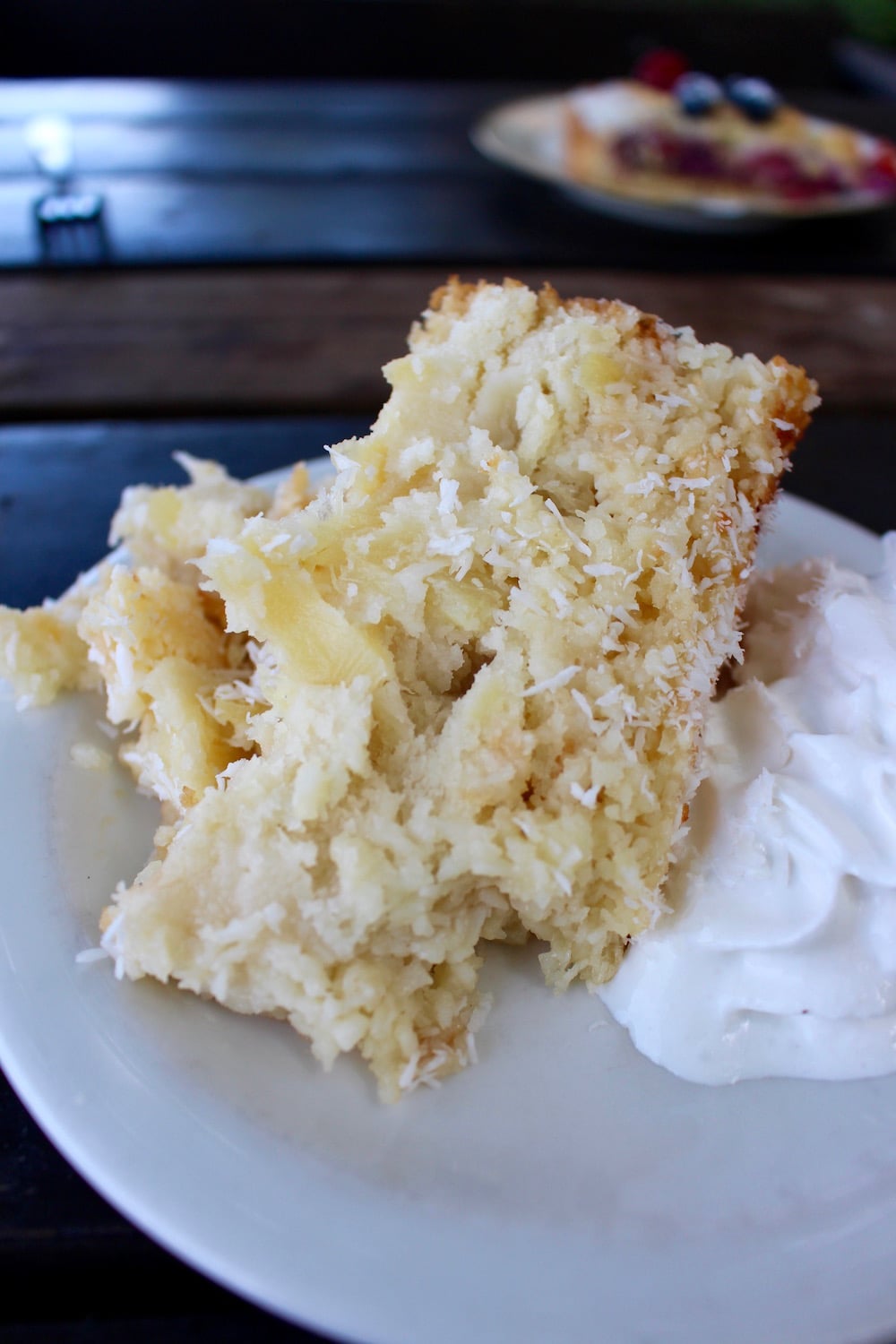 pineapple coconut cake with whipped cream