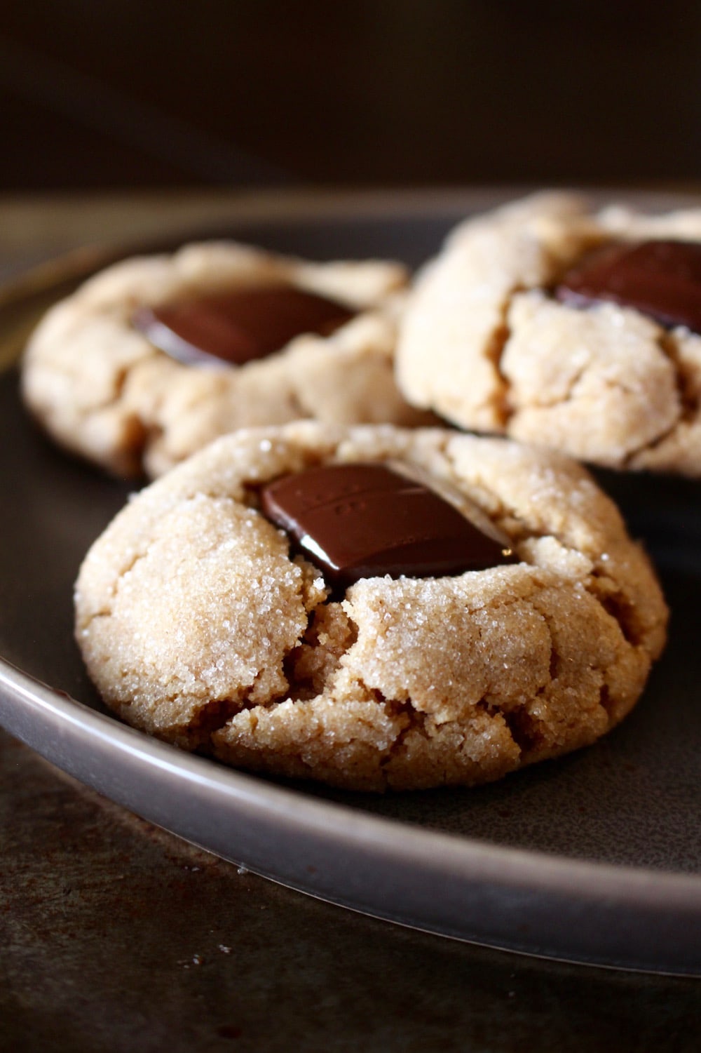 Vegan Peanut Butter Blossom Cookies on a plate