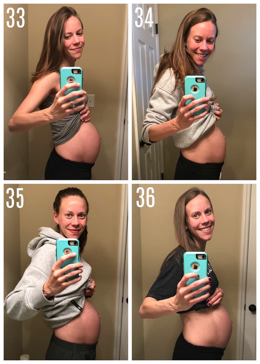 Faith's baby bump from 34 to 36 weeks