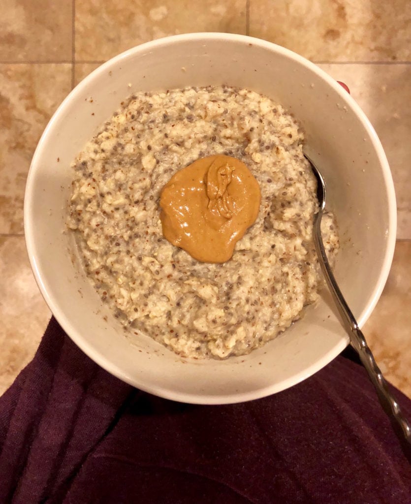 My usual chia and flax oats topped with cashew butter