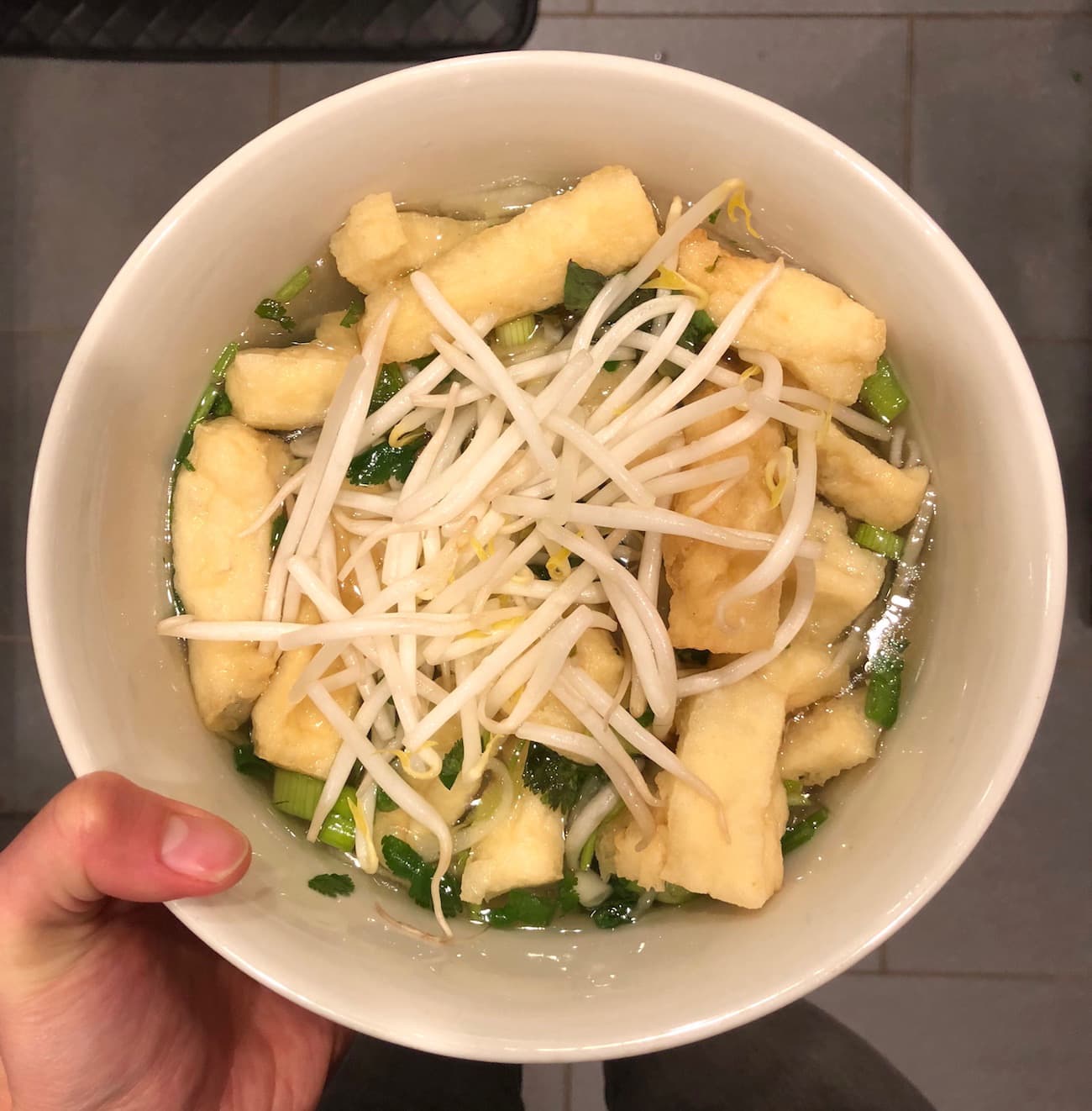 Pho with veggies and fried tofu