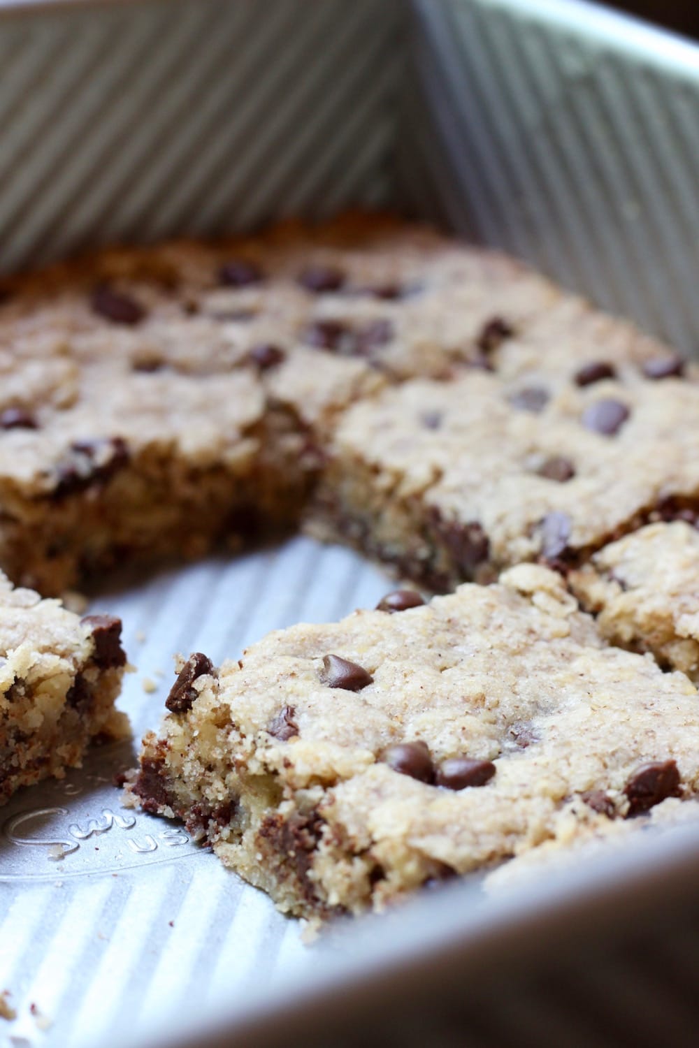 freshly baked Gluten Free Vegan Chocolate Chip Oatmeal Blondies